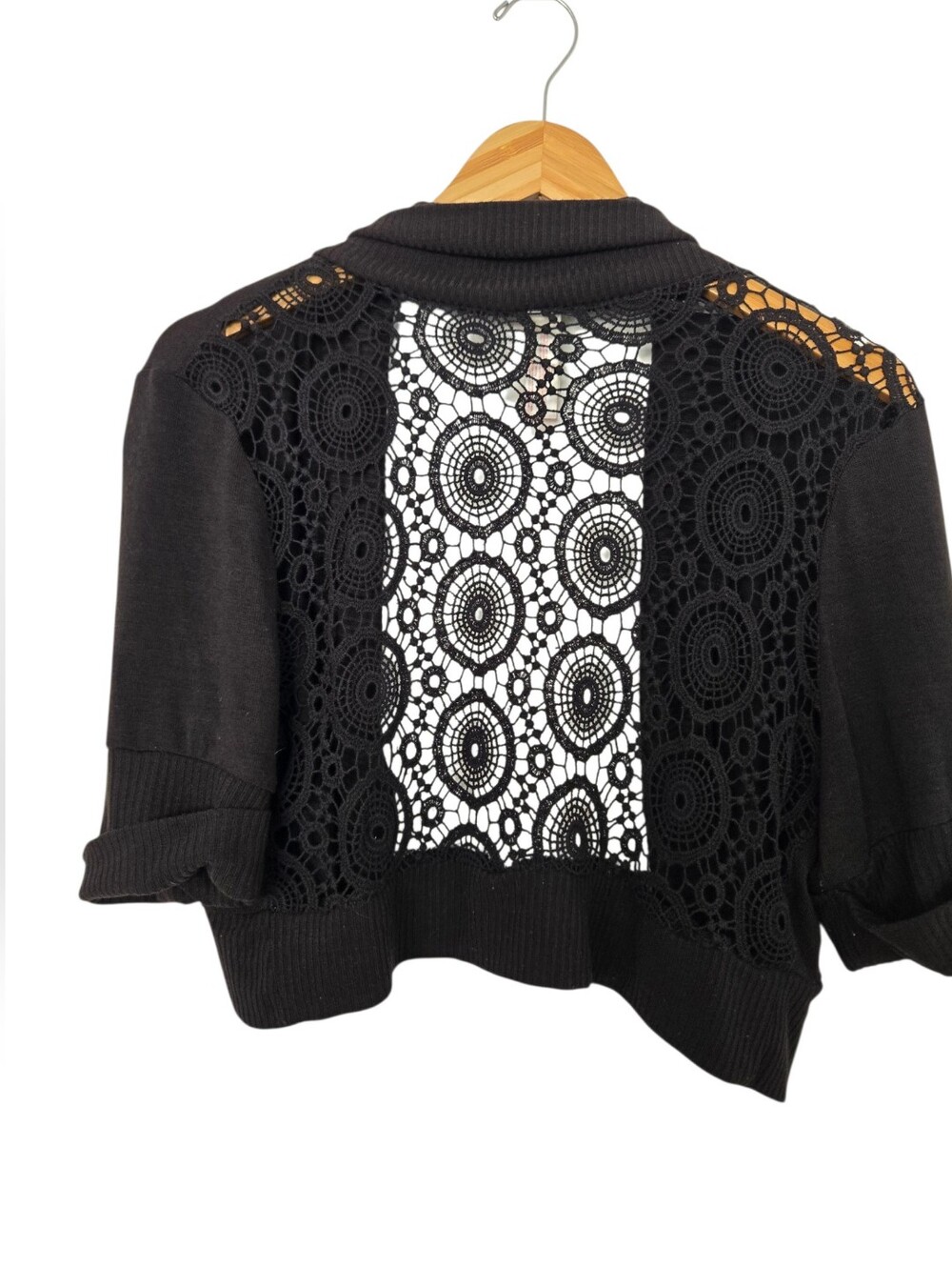 🖤 No Boundaries Black Crochet Lace Open Front Cropped Cardigan Xxl - Picture 3 of 6